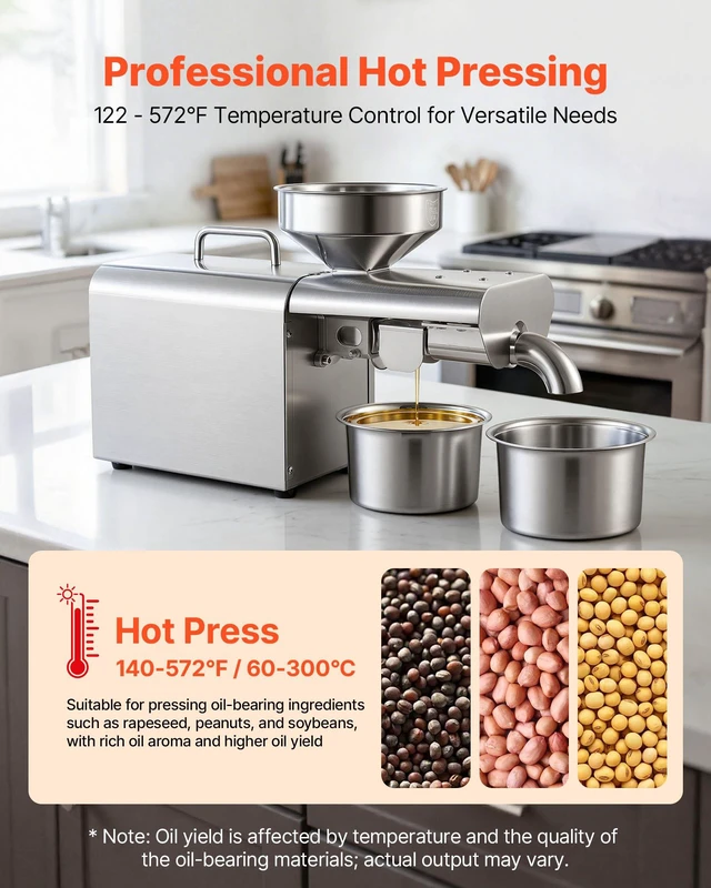 Alt view image 2 of 8 - VEVOR Oil Press Machine, 8.27 LBS/H Capacity, 750W Oil Extractor Machine, Automatic Electric Oil Maker for Home Commercial Use, 122572 Hot Pressing for Peanuts Sesames Soybeans Almonds