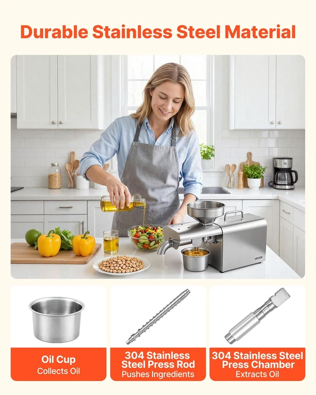 Alt view image 5 of 8 - VEVOR Oil Press Machine, 8.27 LBS/H Capacity, 750W Oil Extractor Machine, Automatic Electric Oil Maker for Home Commercial Use, 122572 Hot Pressing for Peanuts Sesames Soybeans Almonds