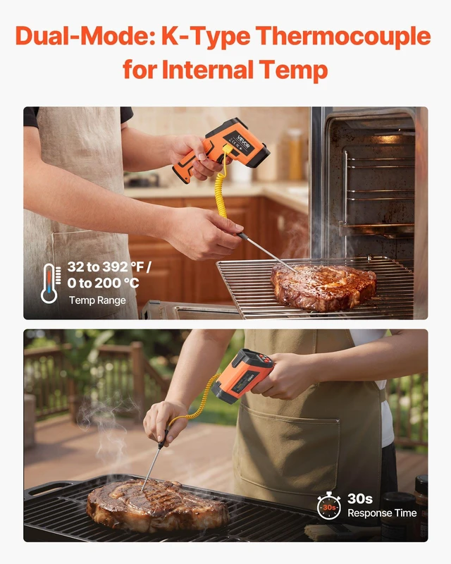 Alt view image 3 of 8 - VEVOR Infrared Thermometer, -22 to 2192 Dual-Mode IR Thermometer Gun with K-Type Thermocouple, Dual Laser Heat Temperature Gun Non-Contact for Cooking/Griddle/Engine/Industrial Use (Not for Human)