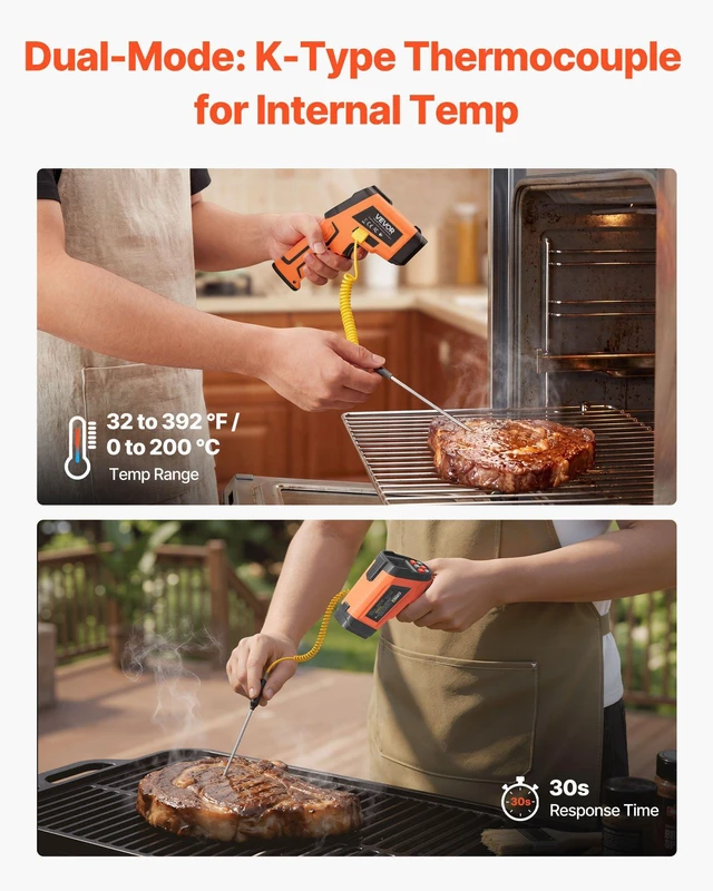 Alt view image 3 of 8 - VEVOR Infrared Thermometer, -22 to 2912 Dual-Mode IR Thermometer Gun with K-Type Thermocouple, Dual Laser Heat Temperature Gun Non-Contact for Metal Smelting/Engine/Industry/Cooking (Not for Human)