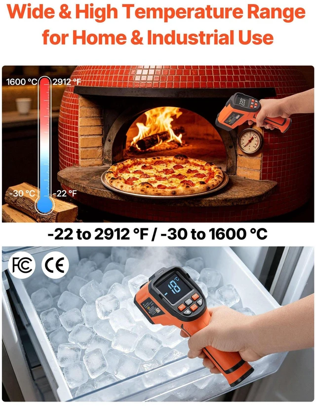Alt view image 4 of 8 - VEVOR Infrared Thermometer, -22 to 2912 Dual-Mode IR Thermometer Gun with K-Type Thermocouple, Dual Laser Heat Temperature Gun Non-Contact for Metal Smelting/Engine/Industry/Cooking (Not for Human)