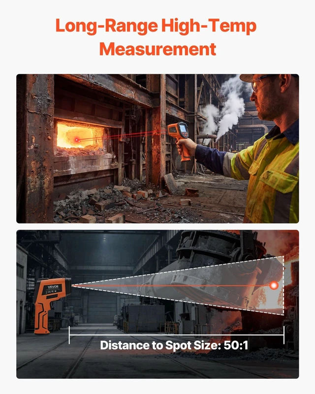Alt view image 5 of 8 - VEVOR Infrared Thermometer, -22 to 2912 Dual-Mode IR Thermometer Gun with K-Type Thermocouple, Dual Laser Heat Temperature Gun Non-Contact for Metal Smelting/Engine/Industry/Cooking (Not for Human)