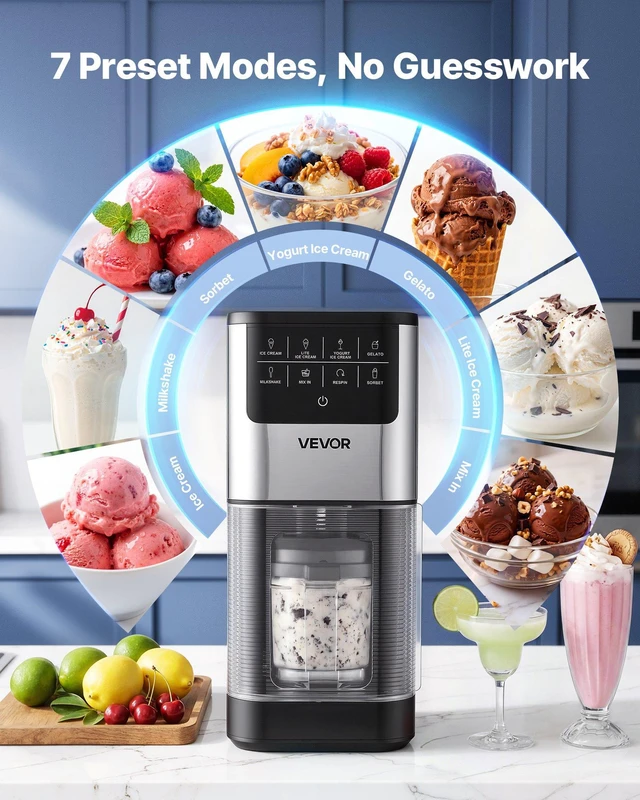 Alt view image 2 of 8 - VEVOR Ice Cream Maker, 7-in-1 Frozen Treat Maker for Gelato, Sorbet, Milkshake, Frozen Yogurt & Lite Ice Cream, Homemade Ice-Cream Machine with One-Touch Mix-in + Respin for Smooth, Creamy Texture