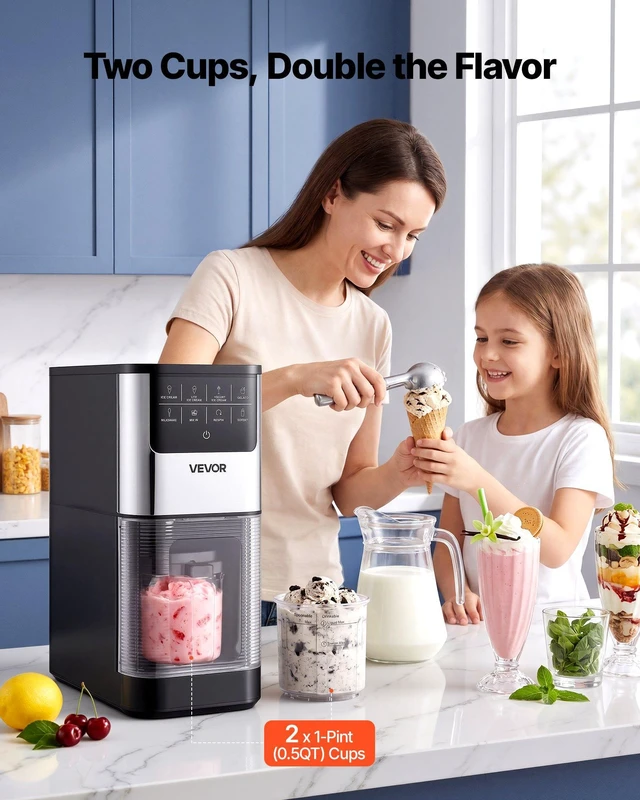 Alt view image 3 of 8 - VEVOR Ice Cream Maker, 7-in-1 Frozen Treat Maker for Gelato, Sorbet, Milkshake, Frozen Yogurt & Lite Ice Cream, Homemade Ice-Cream Machine with One-Touch Mix-in + Respin for Smooth, Creamy Texture