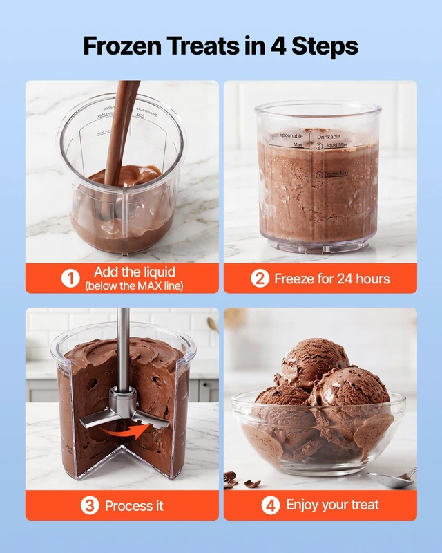 Alt view image 5 of 8 - VEVOR Ice Cream Maker, 7-in-1 Frozen Treat Maker for Gelato, Sorbet, Milkshake, Frozen Yogurt & Lite Ice Cream, Homemade Ice-Cream Machine with One-Touch Mix-in + Respin for Smooth, Creamy Texture
