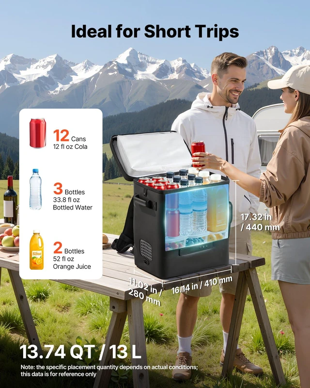 Alt view image 2 of 8 - VEVOR 12 Volt Refrigerator, 13.7 QT/ 13L Car Fridge, Portable Electric Freezer Compressor, 12V/24V DC, 21 to 50/ -6 to 10, for Truck Van RV SUV Boat Travel Camping Road Trips