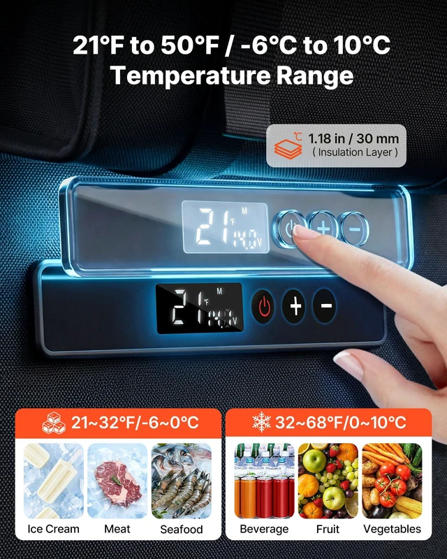 Alt view image 3 of 8 - VEVOR 12 Volt Refrigerator, 13.7 QT/ 13L Car Fridge, Portable Electric Freezer Compressor, 12V/24V DC, 21 to 50/ -6 to 10, for Truck Van RV SUV Boat Travel Camping Road Trips