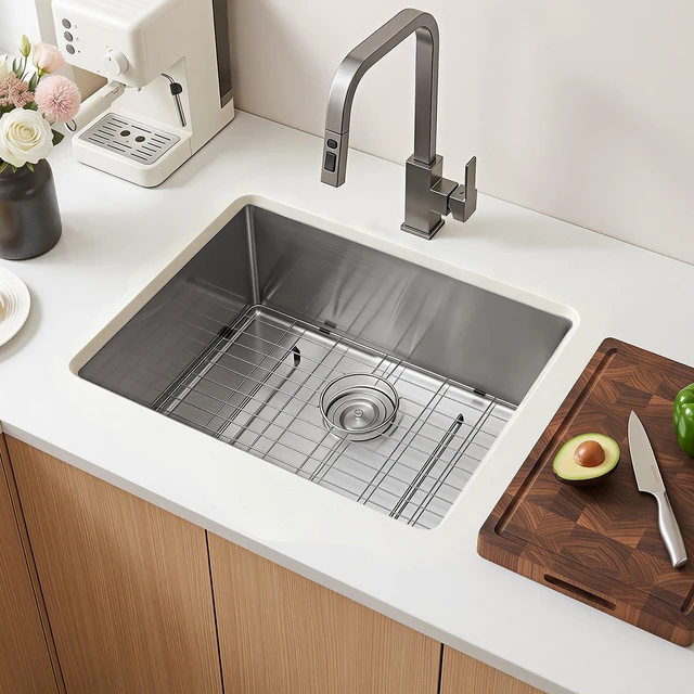 Main image of VEVOR 24-inch Kitchen Undermount Single Bowl Sinks, Stainless Steel Drop-In Farmhouse Basin with Accessories, Household Dishwasher Sinks for RV, Prep Kitchen, Laundry Room, Bar