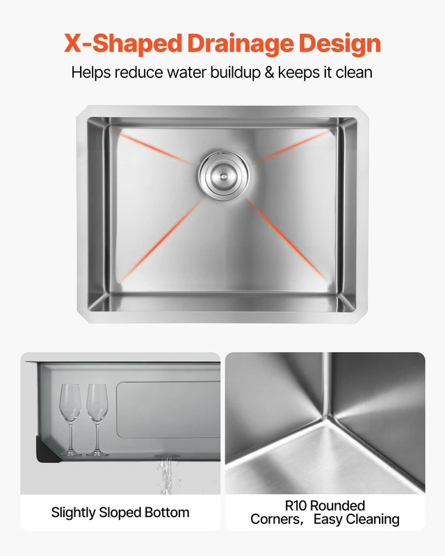 Alt view image 5 of 8 - VEVOR 24-inch Kitchen Undermount Single Bowl Sinks, Stainless Steel Drop-In Farmhouse Basin with Accessories, Household Dishwasher Sinks for RV, Prep Kitchen, Laundry Room, Bar
