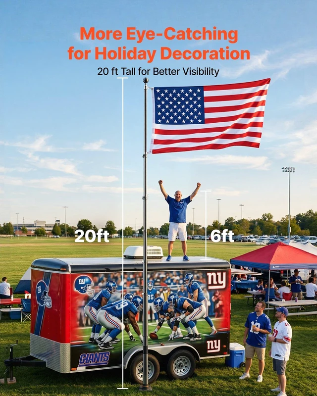Alt view image 3 of 8 - VEVOR Flag Pole, 20ft Heavy Duty Telescopic Flagpole Kit with Mounting Base for Vehicles, Extra Thick Outdoor Aluminum Flagpole Kit with 3x5 American Flag for Sedans, Pickups, RVs, Food Trucks, Black