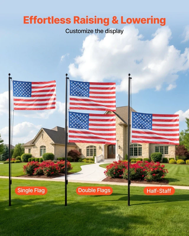 Alt view image 4 of 8 - VEVOR Flag Pole, 16ft Heavy Duty Sectional Flagpole Kit for Outside House In Ground, Extra Thick Outdoor Aluminum Flagpole Kit with 3x5 American Flag for Yard, Residential or Commercial Use, Black