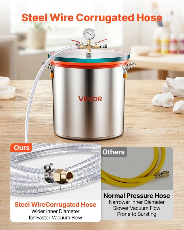 Alt view image 5 of 8 - VEVOR 9 Gallon Vacuum Chamber, Stainless Steel, Vacuum Degassing Chamber with Tempered Glass Lid, Hose, Air Filter, for Resin Casting, Stabilizing Wood, Degassing Silicone, Epoxies, Essential Oils