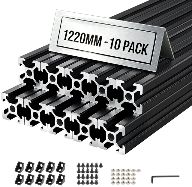 Main image of VEVOR 10PCS 2020 Aluminum Extrusion Profile, 48 Inch 1220 mm, T Slot European Standard Anodized Linear Rail, High-Strength Extruded Aluminum Rail, for 3D Printer Parts and CNC DIY Workbench, Black