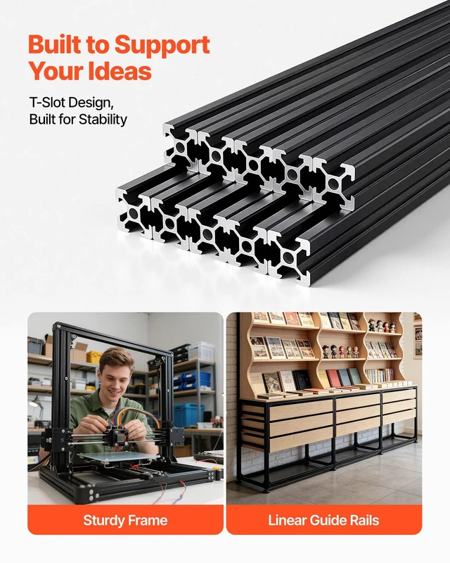 Alt view image 5 of 8 - VEVOR 10PCS 2020 Aluminum Extrusion Profile, 48 Inch 1220 mm, T Slot European Standard Anodized Linear Rail, High-Strength Extruded Aluminum Rail, for 3D Printer Parts and CNC DIY Workbench, Black