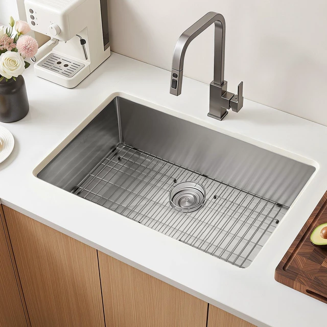 Main image of VEVOR 32-inch Kitchen Undermount Single Bowl Sinks, Stainless Steel Drop-In Farmhouse Basin with Accessories, Household Dishwasher Sinks for RV, Prep Kitchen, Laundry Room, Bar