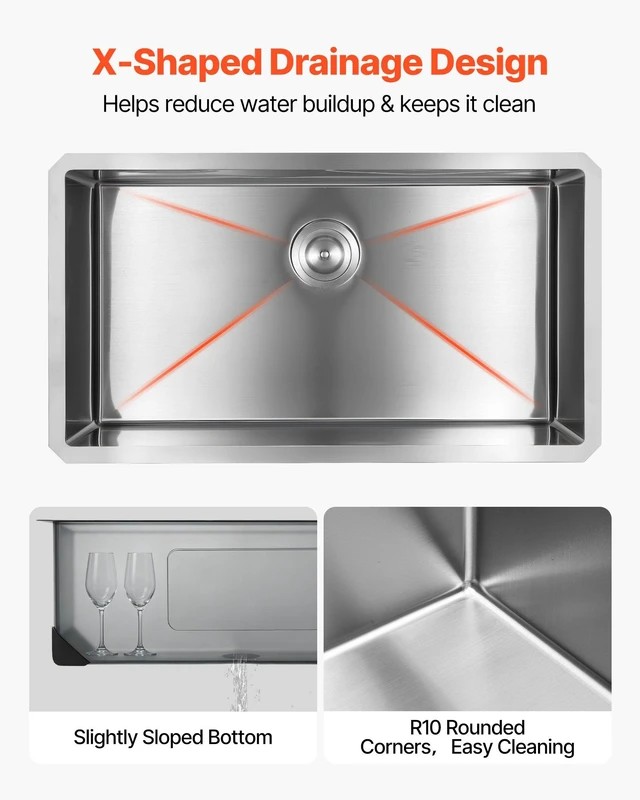 Alt view image 5 of 8 - VEVOR 32-inch Kitchen Undermount Single Bowl Sinks, Stainless Steel Drop-In Farmhouse Basin with Accessories, Household Dishwasher Sinks for RV, Prep Kitchen, Laundry Room, Bar