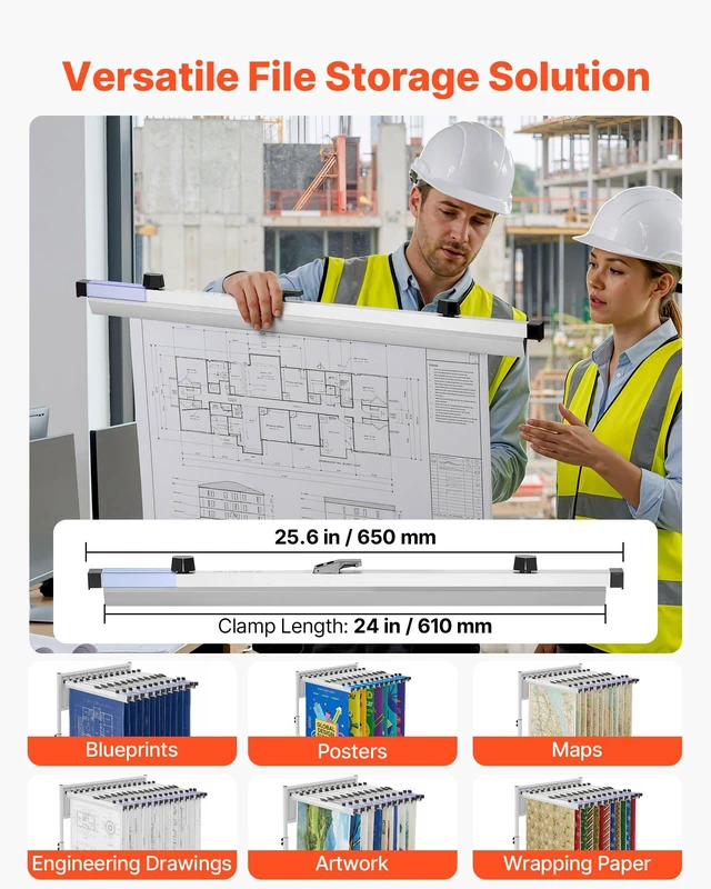 Alt view image 3 of 8 - VEVOR Blueprint Clamps, 24 Inches, Blueprint Hanging Clips Binding Strips, Aluminum Construction, Document Storage, for Blue Print, Maps, Construction Paper Posters Plans Drawings Arts, Pack of 6
