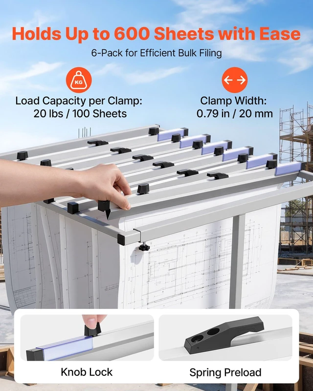 Alt view image 4 of 8 - VEVOR Blueprint Clamps, 24 Inches, Blueprint Hanging Clips Binding Strips, Aluminum Construction, Document Storage, for Blue Print, Maps, Construction Paper Posters Plans Drawings Arts, Pack of 6