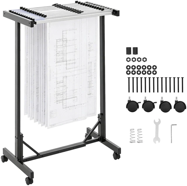 Main image of VEVOR Blueprint Storage Rack, Steel, Mobile Adjustable Blueprint Holder with 12 Pack of 30 Inch Aluminum Clamps, Wheels, Display Rack Storage Organizer Stand, for File Display Plan Poster Office Home