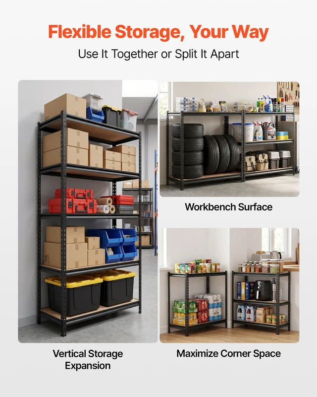 Alt view image 4 of 8 - VEVOR Storage Shelves, 5-Tier Adjustable, 2000 lbs Capacity, Heavy Duty Garage Storage Shelving Unit, Metal Utility Rack Shelf, for Garage Warehouse Basement Kitchen, 36.34" W x 16.34" D x 71.38" H