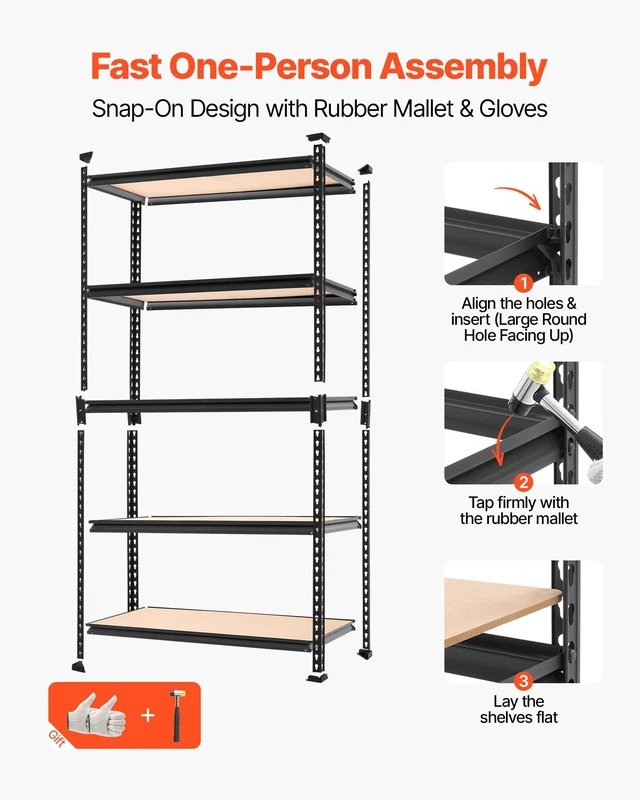 Alt view image 5 of 8 - VEVOR Storage Shelves, 5-Tier Adjustable, 2000 lbs Capacity, Heavy Duty Garage Storage Shelving Unit, Metal Utility Rack Shelf, for Garage Warehouse Basement Kitchen, 36.34" W x 16.34" D x 71.38" H