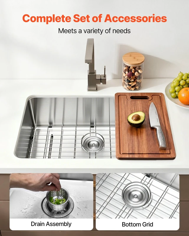 Alt view image 4 of 8 - VEVOR 30-inch Kitchen Undermount Single Bowl Sinks, Stainless Steel Drop-In Farmhouse Basin with Accessories, Household Dishwasher Sinks for RV, Prep Kitchen, Laundry Room, Bar