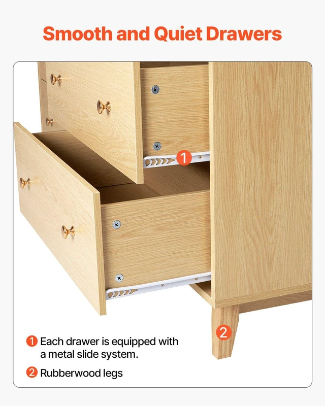 Alt view image 6 of 8 - VEVOR 6 Drawer Dresser, Wooden Chest of Drawers with Sliding with Anti-tip Device, Modern Minimalist Dresser Chest, Closet Storage Organizer for Living Room, Hallway, Bedroom, Entryway, Light Wood