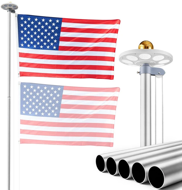 Main image of VEVOR Flag Pole, 20ft Heavy Duty Sectional Flagpole Kit with 136 LED Solar Light for Outside House In Ground, Outdoor Aluminum Flagpole with 3x5 American Flag for Yard, Residential, Commercial, Silver
