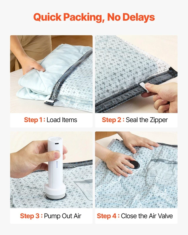 Alt view image 6 of 8 - VEVOR Vacuum Storage Bags, 26 Pack Space Saver Vacuum Seal Bags for Clothing, with Pump and Charging Cable, Double Zipper Seal, Thickened PA and PE, Compression for Clothes Storage, Travel Luggage