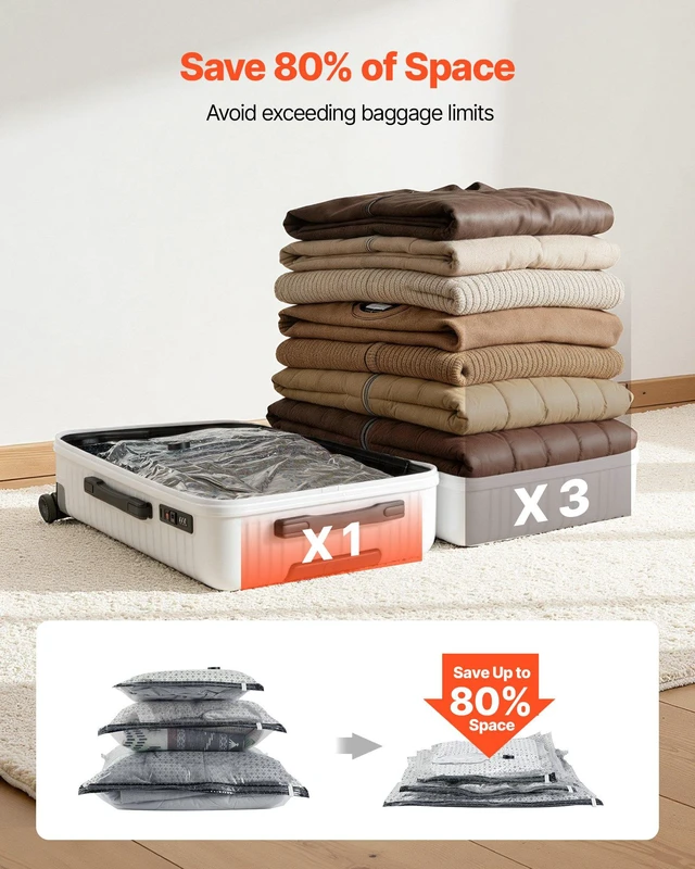Alt view image 3 of 8 - VEVOR Vacuum Storage Bags, 18 Pack Space Saver Vacuum Seal Bags for Clothing, with Pump and Charging Cable, Double Zipper Seal, Thickened PA and PE, Compression for Clothes Storage, Travel Luggage