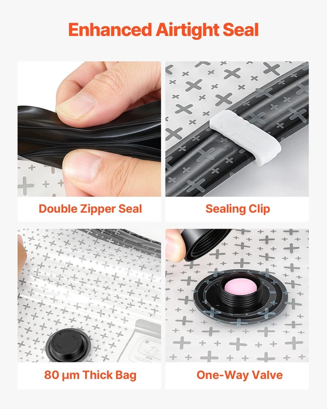 Alt view image 5 of 8 - VEVOR Vacuum Storage Bags, 18 Pack Space Saver Vacuum Seal Bags for Clothing, with Pump and Charging Cable, Double Zipper Seal, Thickened PA and PE, Compression for Clothes Storage, Travel Luggage