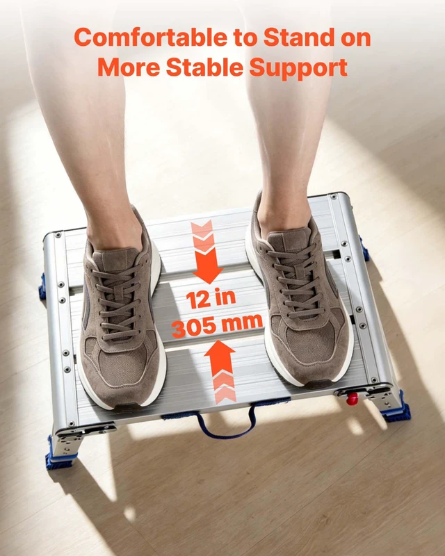 Alt view image 4 of 8 - VEVOR Folding Work Platform, Adjustable Height 12-16 in, 500 lbs Capacity Aluminum Step Stool, Heavy Duty Non-Slip Platform Ladder, Portable Work Bench for Painting, Cleaning, Home & Professional Use