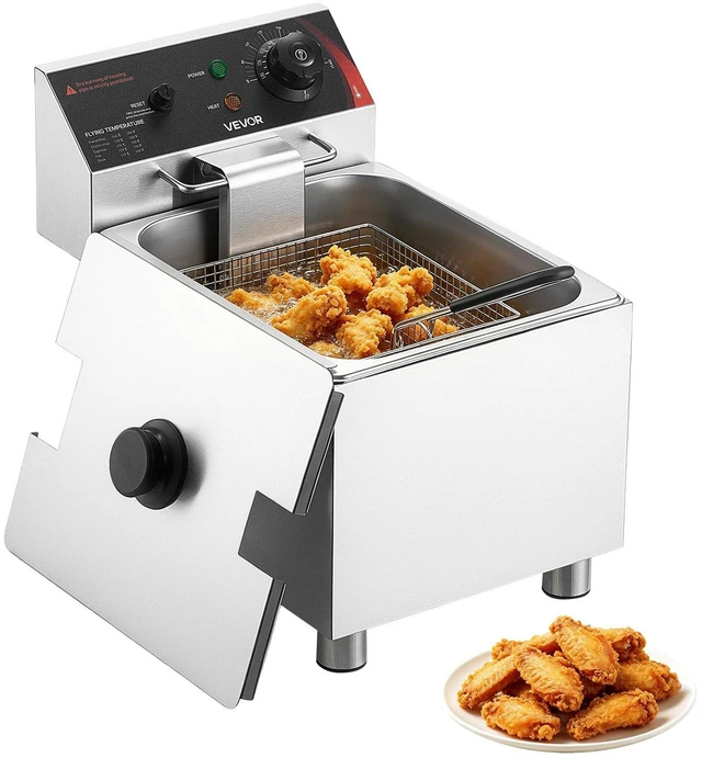 Main image of VEVOR Commercial Electric Deep Fryer, 12.15 Qt, 1750W Stainless Steel Countertop Fryer with Basket and Lid, Overheat Protection, Temp Control, Adjustable Feet for Commercial Restaurant Use, Silver