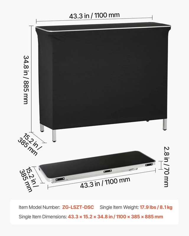 Alt view image 7 of 8 - VEVOR Folding Portable Bar Table, 43.3 x 15.2 x 34.8 in, with Carry Bag, 2 Storage Shelves, and Detachable Skirt, Quick and Easy Setup, Foldable Mobile Bartending Station for Events, Party, Tradeshow