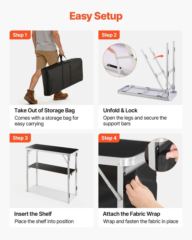 Alt view image 5 of 8 - VEVOR Folding Portable Bar Table, 2 pcs, 38.6 x 15.2 x 34.3 in, with Carry Bag, Storage Shelf, Detachable Skirt, Quick and Easy Setup, Foldable Mobile Bartending Station for Events, Party, Tradeshow