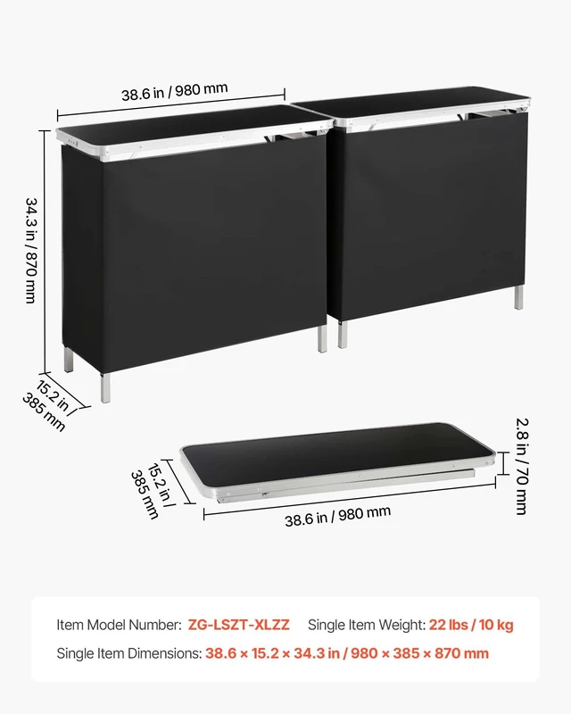 Alt view image 7 of 8 - VEVOR Folding Portable Bar Table, 2 pcs, 38.6 x 15.2 x 34.3 in, with Carry Bag, Storage Shelf, Detachable Skirt, Quick and Easy Setup, Foldable Mobile Bartending Station for Events, Party, Tradeshow