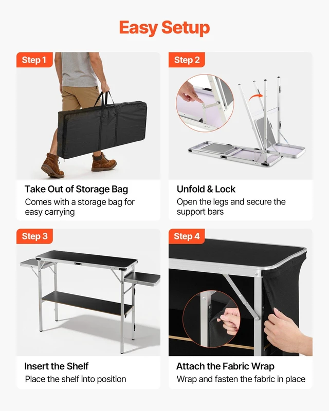 Alt view image 5 of 8 - VEVOR Folding Portable Bar Table, 43.3 x 15.4 x 34.6 in, with Carry Bag, Storage Shelf, and Detachable Skirt, Quick and Easy Setup, Foldable Mobile Bartending Station for Events, Party, Tradeshow