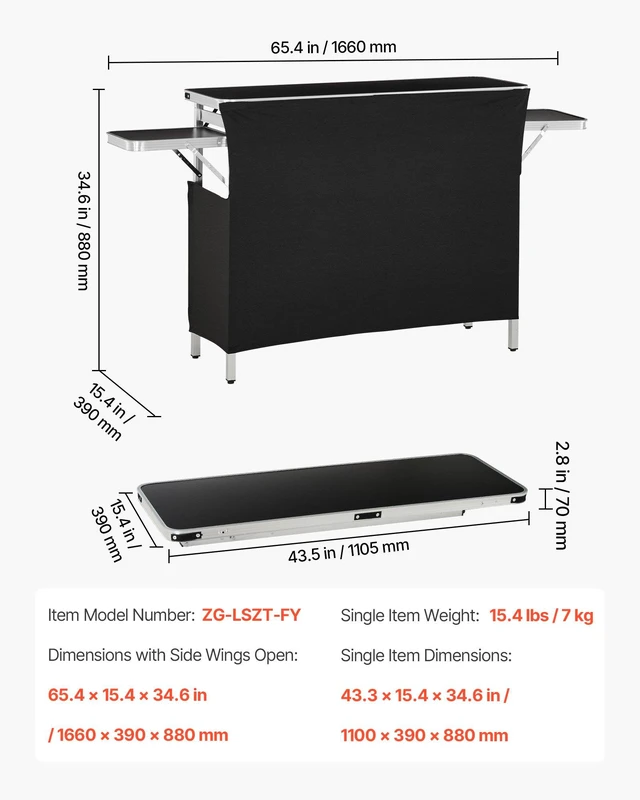 Alt view image 7 of 8 - VEVOR Folding Portable Bar Table, 43.3 x 15.4 x 34.6 in, with Carry Bag, Storage Shelf, and Detachable Skirt, Quick and Easy Setup, Foldable Mobile Bartending Station for Events, Party, Tradeshow