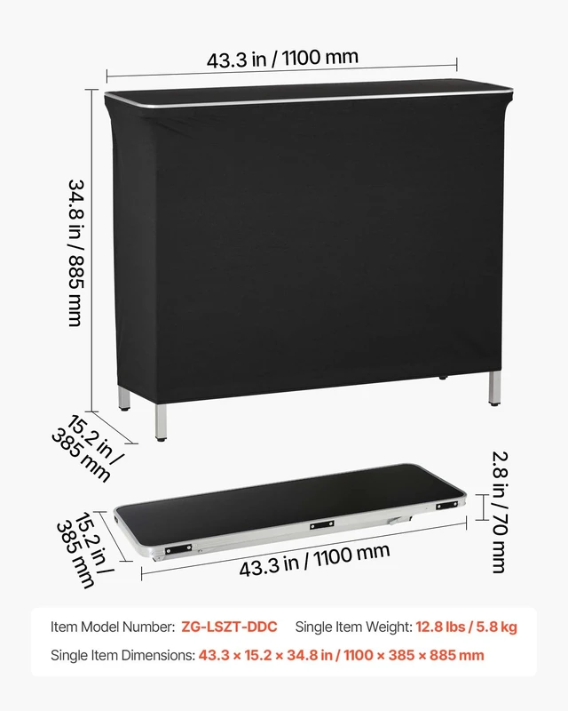 Alt view image 7 of 8 - VEVOR Folding Portable Bar Table, 43.3 x 15.2 x 34.8 in, with Carry Bag, Storage Shelf, and Detachable Skirt, Quick and Easy Setup, Foldable Mobile Bartending Station for Events, Party, Tradeshow