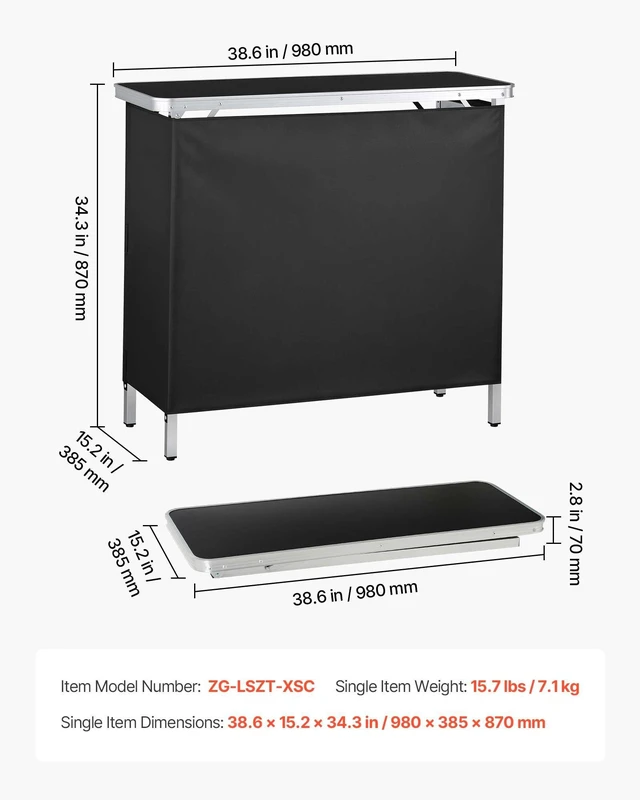 Alt view image 7 of 8 - VEVOR Folding Portable Bar Table, 38.6 x 15.2 x 34.3 in, with Carry Bag, Storage Shelf, and Detachable Skirt, Quick and Easy Setup, Foldable Mobile Bartending Station for Events, Party, Tradeshow