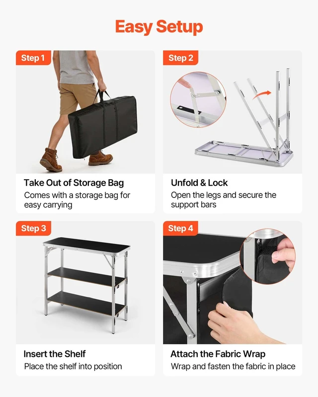 Alt view image 5 of 8 - VEVOR Folding Portable Bar Table, 38.6 x 15.2 x 34.3 in, with Carry Bag, Storage Shelf, and Detachable Skirt, Quick and Easy Setup, Foldable Mobile Bartending Station for Events, Party, Tradeshow