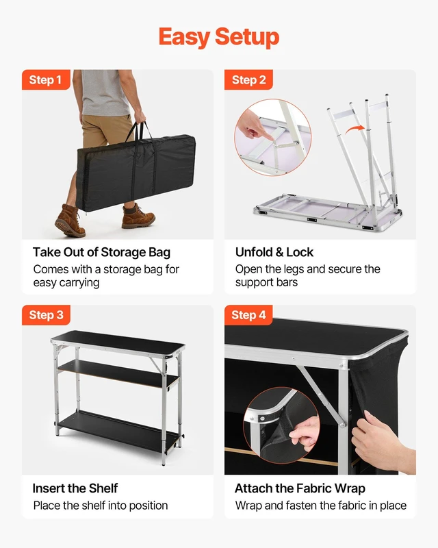 Alt view image 5 of 8 - VEVOR Folding Portable Bar Table, 43.5 x 15.4 x 39.8 in, with Carry Bag, 2 Storage Shelves, and Detachable Skirt, Quick and Easy Setup, Foldable Mobile Bartending Station for Events, Party, Tradeshow