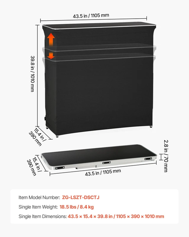 Alt view image 7 of 8 - VEVOR Folding Portable Bar Table, 43.5 x 15.4 x 39.8 in, with Carry Bag, 2 Storage Shelves, and Detachable Skirt, Quick and Easy Setup, Foldable Mobile Bartending Station for Events, Party, Tradeshow