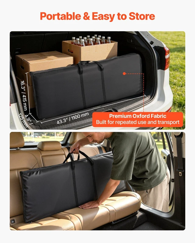 Alt view image 6 of 8 - VEVOR Folding Portable Bar Table, 43.5 x 15.4 x 39.8 in, with Carry Bag, 2 Storage Shelves, and Detachable Skirt, Quick and Easy Setup, Foldable Mobile Bartending Station for Events, Party, Tradeshow