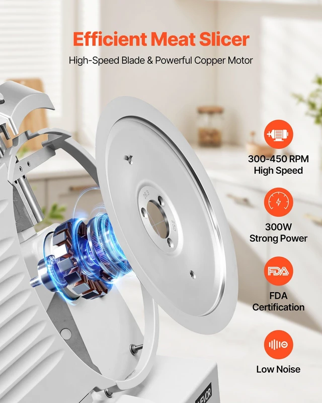 Alt view image 2 of 8 - VEVOR Commercial Meat Slicer, 300W Electric Cutter, Removable 10" Carbon Steel Blade and Food Tray, 0-0.47" Adjustable Thickness Food Slicer Machine,for Frozen Meat, Ham, Baguett, Steak, ETL Approved