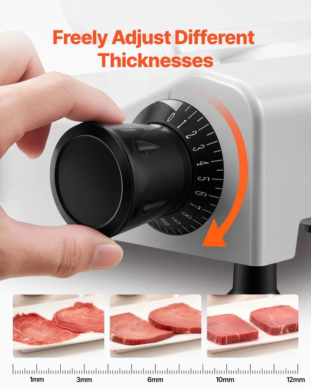 Alt view image 4 of 8 - VEVOR Commercial Meat Slicer, 300W Electric Cutter, Removable 10" Carbon Steel Blade and Food Tray, 0-0.47" Adjustable Thickness Food Slicer Machine,for Frozen Meat, Ham, Baguett, Steak, ETL Approved