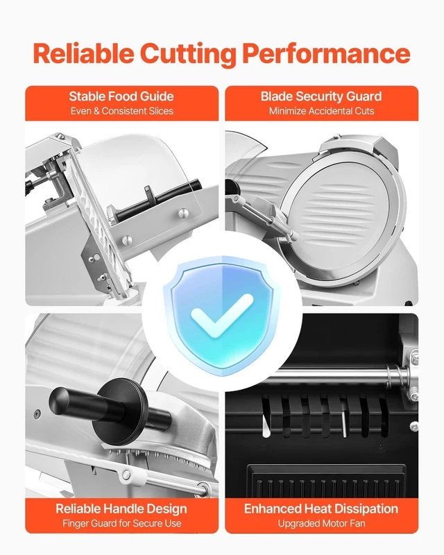 Alt view image 5 of 8 - VEVOR Commercial Meat Slicer, 300W Electric Cutter, Removable 10" Carbon Steel Blade and Food Tray, 0-0.47" Adjustable Thickness Food Slicer Machine,for Frozen Meat, Ham, Baguett, Steak, ETL Approved