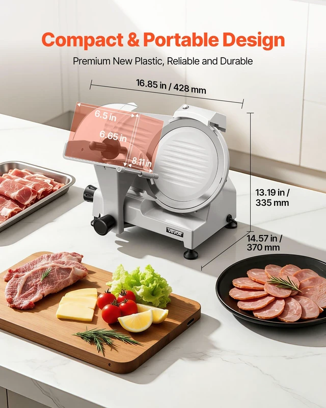 Alt view image 7 of 8 - VEVOR Commercial Meat Slicer, 300W Electric Cutter, Removable 10" Carbon Steel Blade and Food Tray, 0-0.47" Adjustable Thickness Food Slicer Machine,for Frozen Meat, Ham, Baguett, Steak, ETL Approved