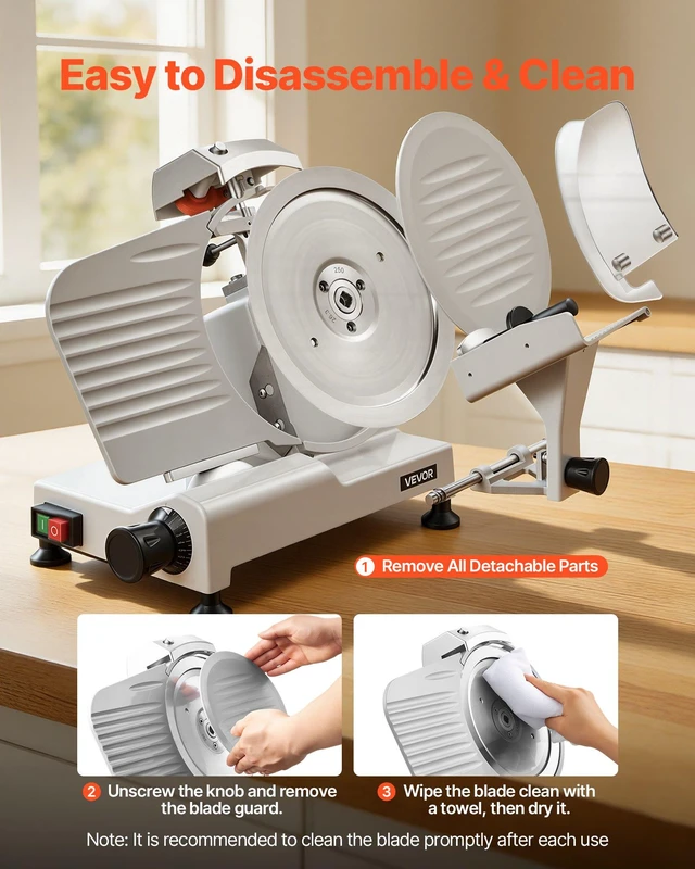 Alt view image 6 of 8 - VEVOR Commercial Meat Slicer, 300W Electric Cutter, Removable 10" Carbon Steel Blade and Food Tray, 0-0.47" Adjustable Thickness Food Slicer Machine,for Frozen Meat, Ham, Baguett, Steak, ETL Approved