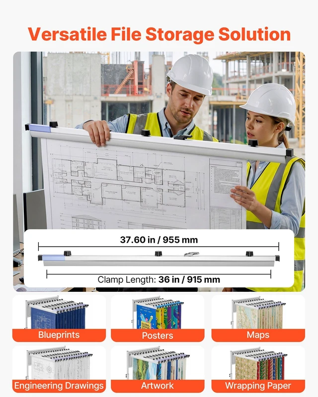 Alt view image 3 of 8 - VEVOR Blueprint Clamps, 36 Inches, Blueprint Hanging Clips Binding Strips, Aluminum Construction, Large Document Storage, for Blue Print, Maps, Construction Paper Poster Plans Drawings Arts, Pack of 6